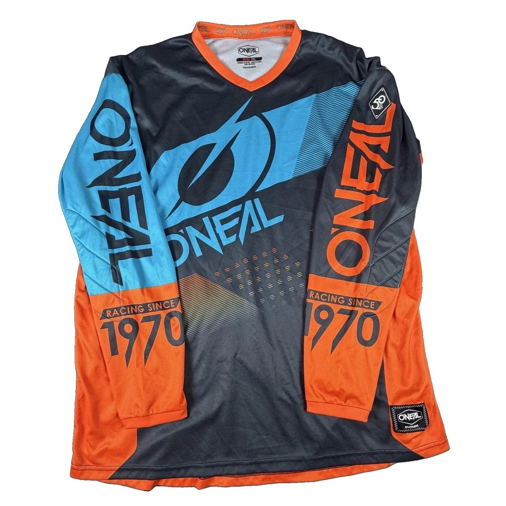 O'Neal Jersey Mens 2XL Black Orange Blue Element Motocross Racing Long Sleeve